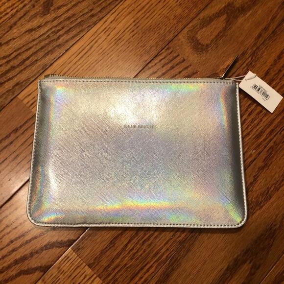 ESTELLA BARLETT Silver Metallic Clutch “Shine Bright” Size Medium NWT - Picture 5 of 5